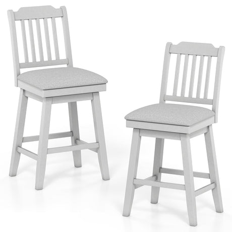 Juego de 2 taburetes de bar modernos de 25 pulgadas con asiento giratorio tapizado - Gris