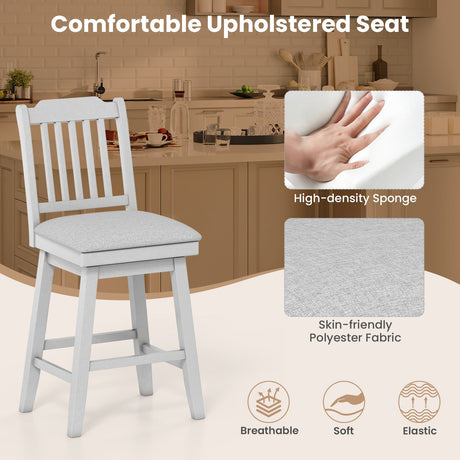 Juego de 2 taburetes de bar modernos de 25 pulgadas con asiento giratorio tapizado - Gris