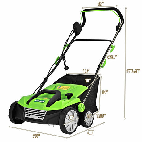 Escarificador eléctrico de 15 pulgadas y 13 amperios con bolsa recolectora y cuchillas extraíbles