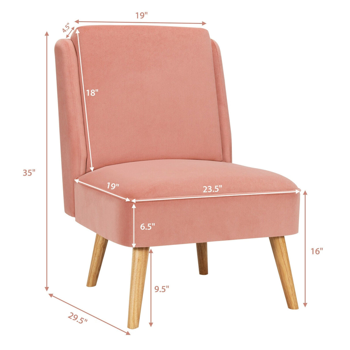Sillón auxiliar sin brazos de terciopelo con patas de madera de caucho para dormitorio