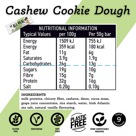 Barritas de Proteína de Masa de Galleta y Anacardo 50g x 12 unidades