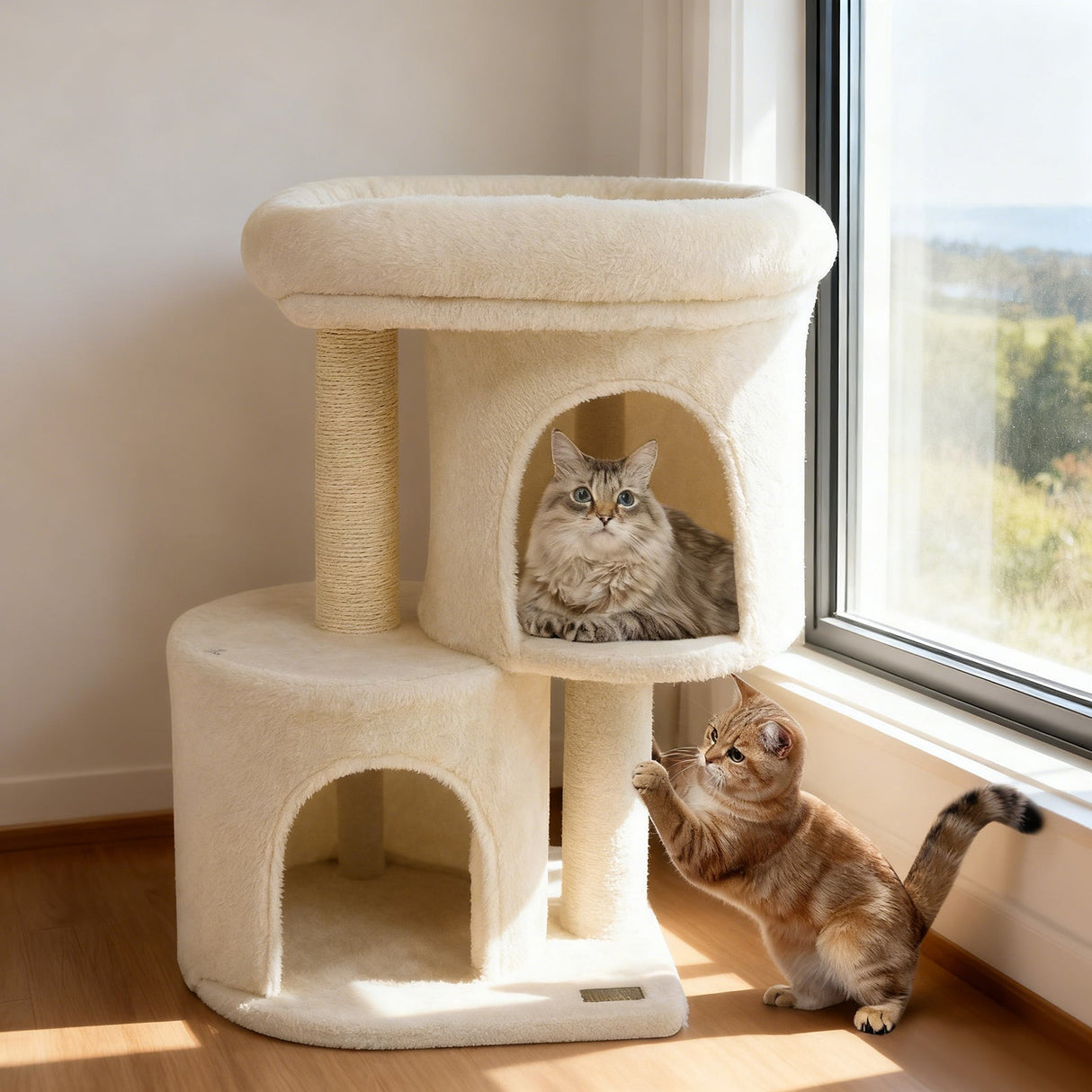 Torre para gatos de 26 pulgadas con percha acolchada grande y doble condominio