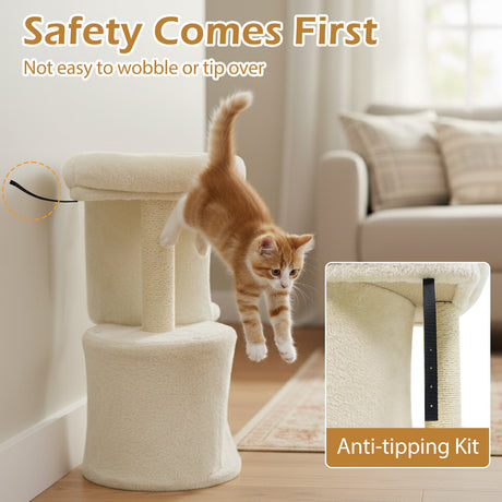 Torre para gatos de 26 pulgadas con percha acolchada grande y doble condominio