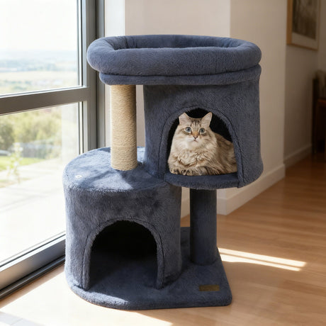 Torre para gatos de 26 pulgadas con percha acolchada grande y doble condominio