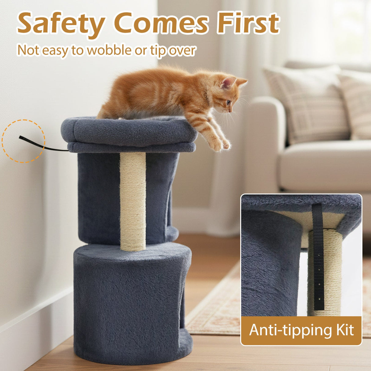 Torre para gatos de 26 pulgadas con percha acolchada grande y doble condominio