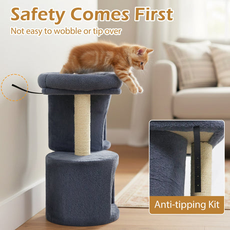 Torre para gatos de 26 pulgadas con percha acolchada grande y doble condominio