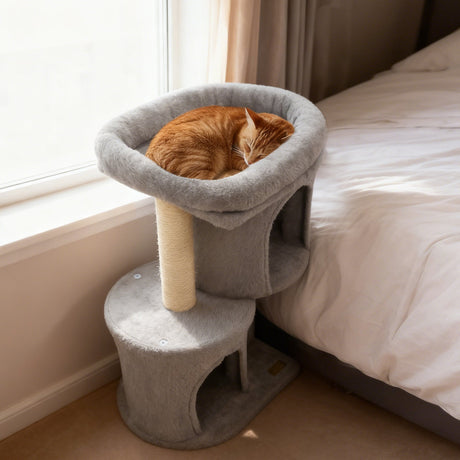 Torre para gatos de 26 pulgadas con percha acolchada grande y doble condominio