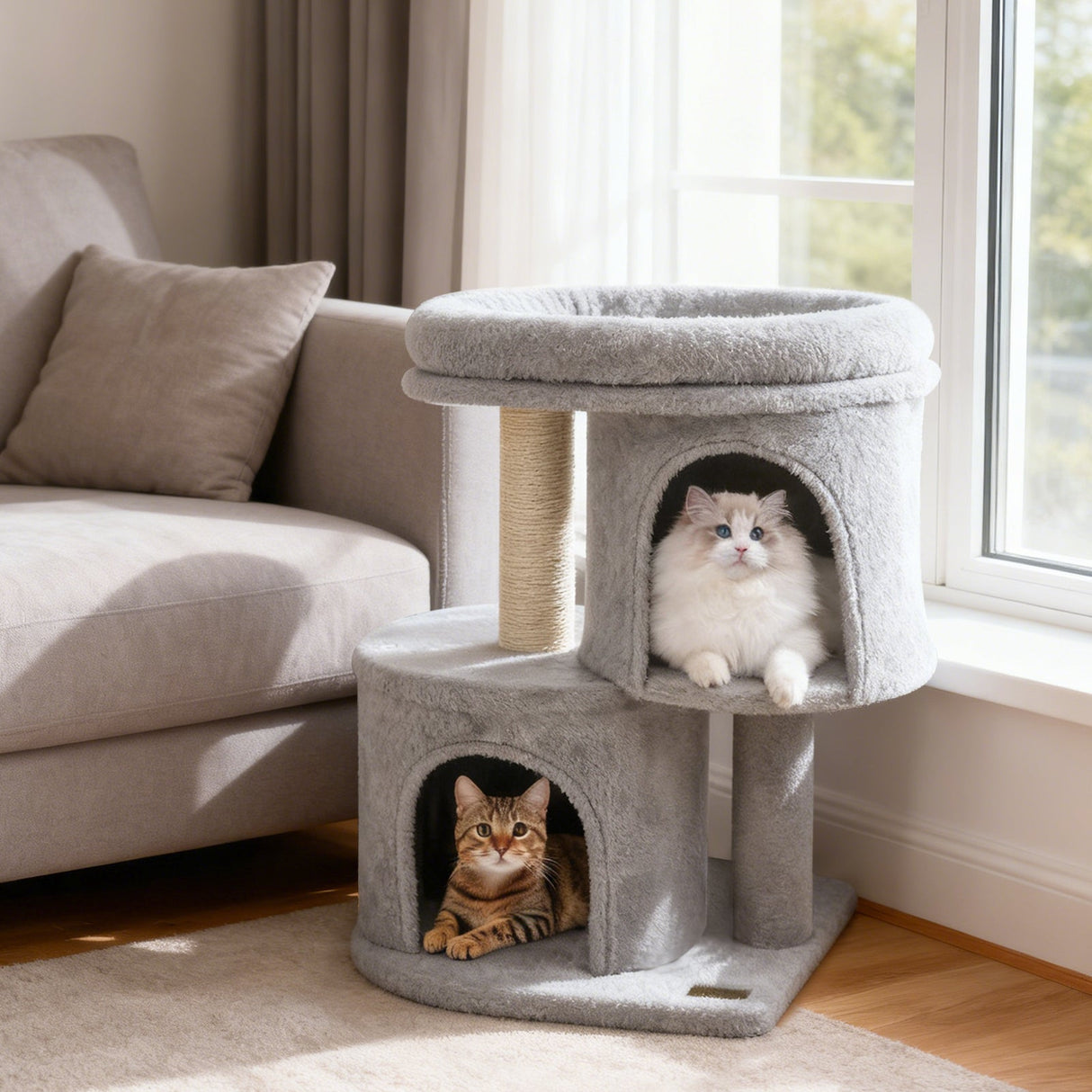 Torre para gatos de 26 pulgadas con percha acolchada grande y doble condominio