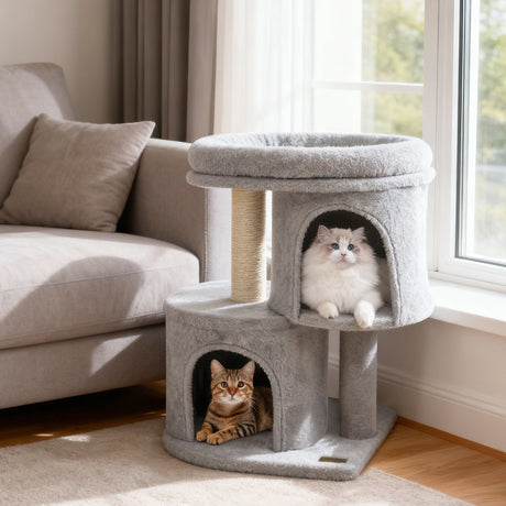 Torre para gatos de 26 pulgadas con percha acolchada grande y doble condominio