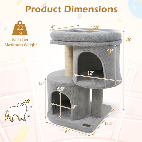 Torre para gatos de 26 pulgadas con percha acolchada grande y doble condominio