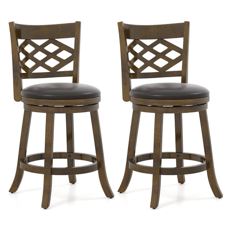 Juego de 2 taburetes de bar de 26 pulgadas de altura para mostrador con estructura de madera de caucho