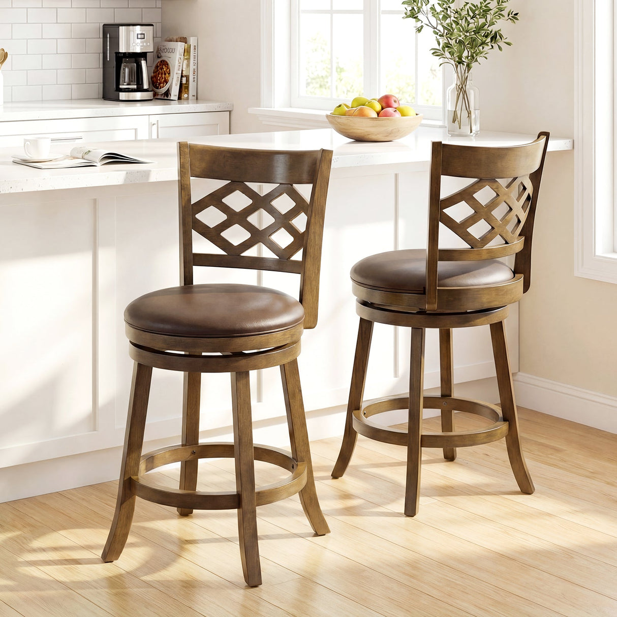 26 Inch Counter Height Bar Stools Set of 2 with Rubber Wood Frame