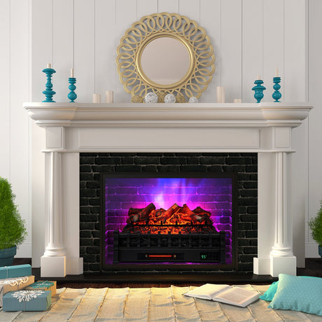Calefactor de chimenea eléctrica de 26 pulgadas con control remoto y brasero de madera de limón realista - Negro
