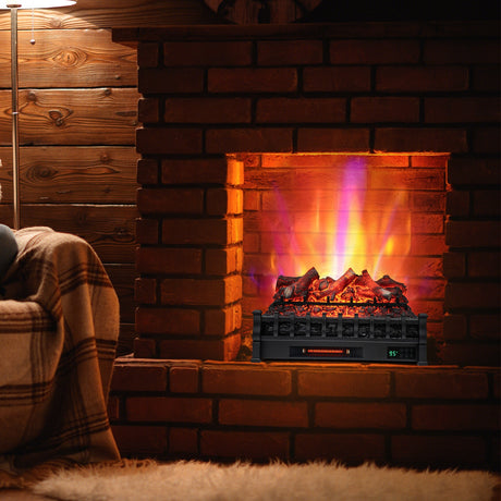 Calefactor de chimenea eléctrica de 26 pulgadas con control remoto y brasero de madera de limón realista - Negro