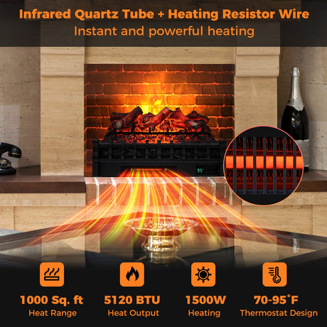 Calefactor de chimenea eléctrica de 26 pulgadas con control remoto y brasero de madera de limón realista - Negro