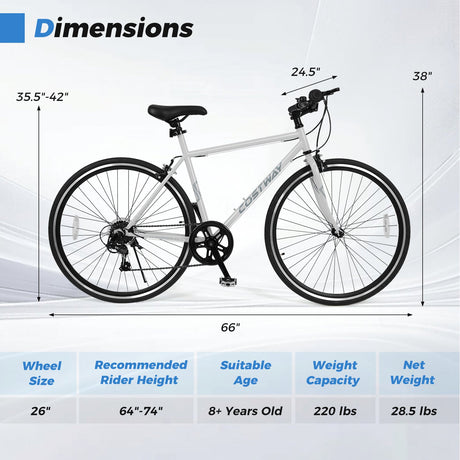Bicicleta de montaña de 26 pulgadas, ajustable con 6 velocidades y ruedas de goma todoterreno