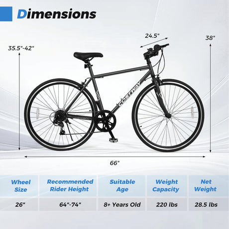 Bicicleta de montaña de 26 pulgadas, ajustable con 6 velocidades y ruedas de goma todoterreno