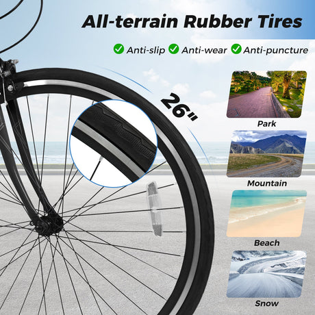 Bicicleta de montaña de 26 pulgadas, ajustable con 6 velocidades y ruedas de goma todoterreno