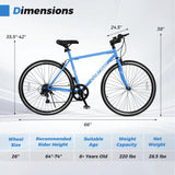26 Inch Mountain Bike Adjustable with 6-Speed and All-terrain Rubber Wheels