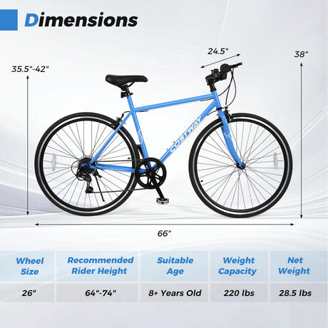 Bicicleta de montaña de 26 pulgadas, ajustable con 6 velocidades y ruedas de goma todoterreno
