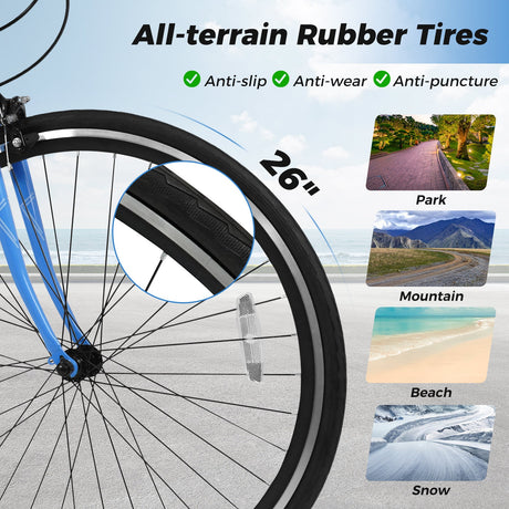 Bicicleta de montaña de 26 pulgadas, ajustable con 6 velocidades y ruedas de goma todoterreno