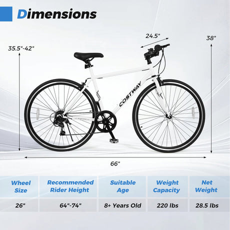 Bicicleta de montaña de 26 pulgadas, ajustable con 6 velocidades y ruedas de goma todoterreno