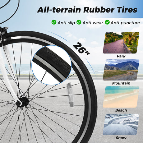 Bicicleta de montaña de 26 pulgadas, ajustable con 6 velocidades y ruedas de goma todoterreno