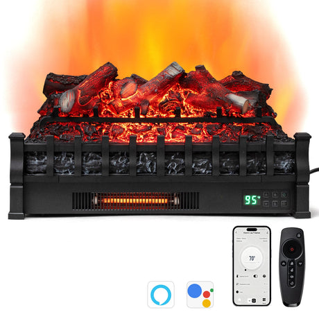 Troncos de chimenea eléctrica de cuarzo infrarrojo con WiFi de 26 pulgadas con troncos realistas de limón - Negro