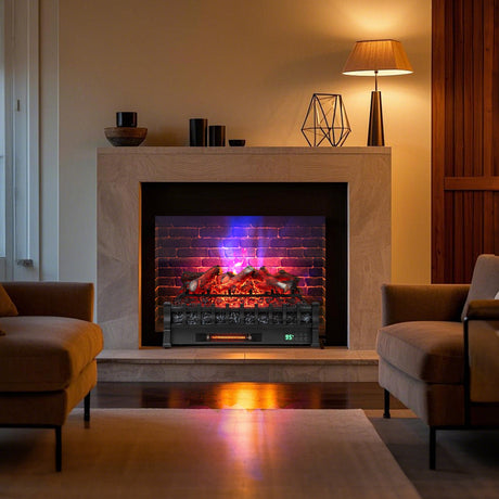 Troncos de chimenea eléctrica de cuarzo infrarrojo con WiFi de 26 pulgadas con troncos realistas de limón - Negro