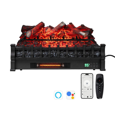 Troncos de chimenea eléctrica de cuarzo infrarrojo con WiFi de 26 pulgadas con troncos realistas de limón - Negro