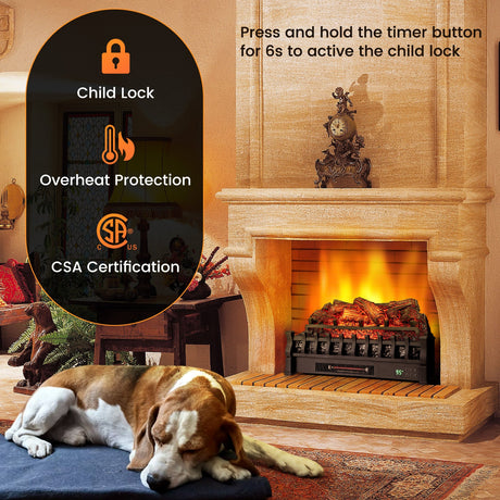 Chimenea eléctrica de cuarzo infrarrojo de 26 pulgadas con brasero de pino realista