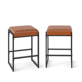 26 inch Bar Stools Set of 2 Counter Height Barstools with Faux Leather Upholstered Seat
