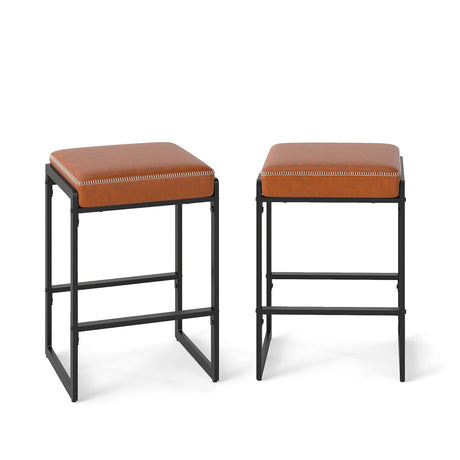 Taburetes de bar de 26 pulgadas, juego de 2 taburetes de altura de mostrador con asiento tapizado de piel sintética