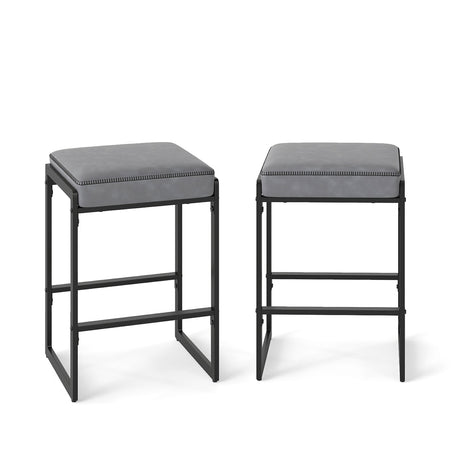Taburetes de bar de 26 pulgadas, juego de 2 taburetes de altura de mostrador con asiento tapizado de piel sintética
