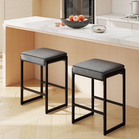 Taburetes de bar de 26 pulgadas, juego de 2 taburetes de altura de mostrador con asiento tapizado de piel sintética
