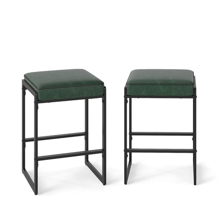 Taburetes de bar de 26 pulgadas, juego de 2 taburetes de altura de mostrador con asiento tapizado de piel sintética