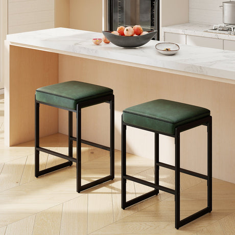 Taburetes de bar de 26 pulgadas, juego de 2 taburetes de altura de mostrador con asiento tapizado de piel sintética
