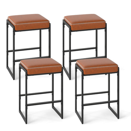 Juego de 4 taburetes de bar de 26 pulgadas, taburetes de altura de mostrador con asiento tapizado de piel sintética