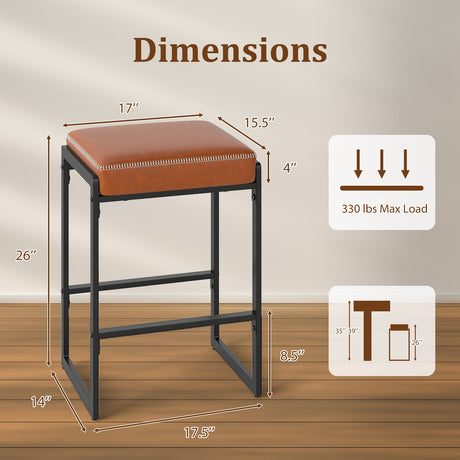Juego de 4 taburetes de bar de 26 pulgadas, taburetes de altura de mostrador con asiento tapizado de piel sintética
