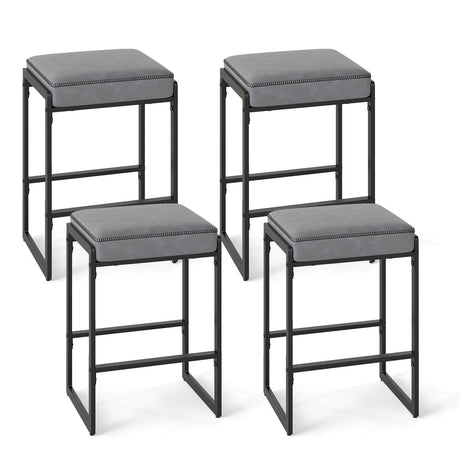Juego de 4 taburetes de bar de 26 pulgadas, taburetes de altura de mostrador con asiento tapizado de piel sintética