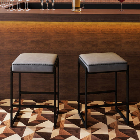 Juego de 4 taburetes de bar de 26 pulgadas, taburetes de altura de mostrador con asiento tapizado de piel sintética