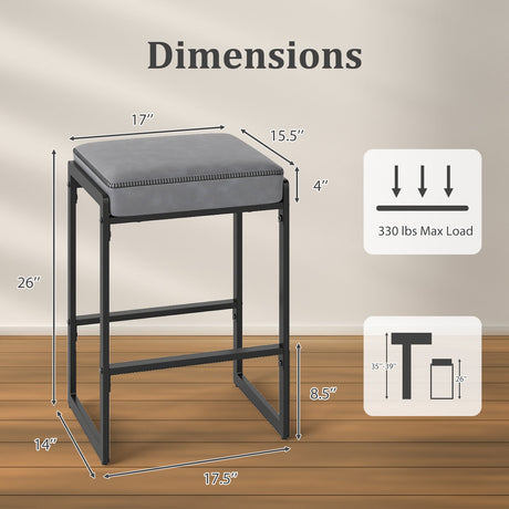 Juego de 4 taburetes de bar de 26 pulgadas, taburetes de altura de mostrador con asiento tapizado de piel sintética