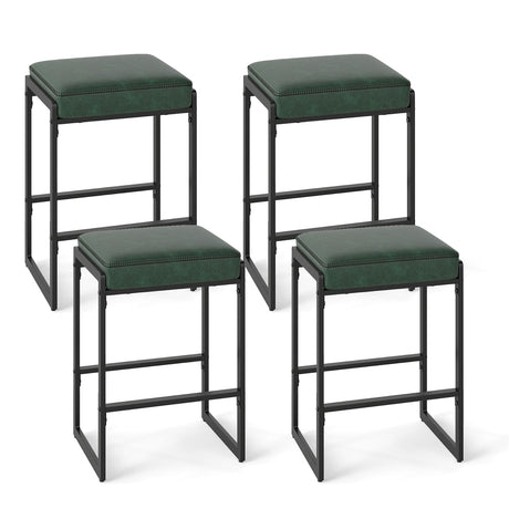 Juego de 4 taburetes de bar de 26 pulgadas, taburetes de altura de mostrador con asiento tapizado de piel sintética