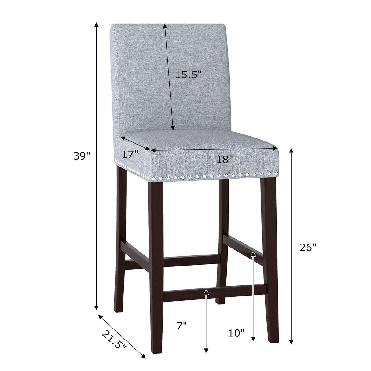 Juego de 2 sillas de comedor de 26 pulgadas con asiento y respaldo acolchados - Gris