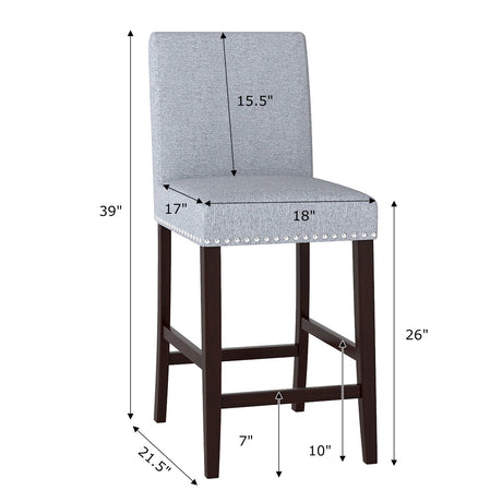 Juego de 2 sillas de comedor de 26 pulgadas con asiento y respaldo acolchados - Gris