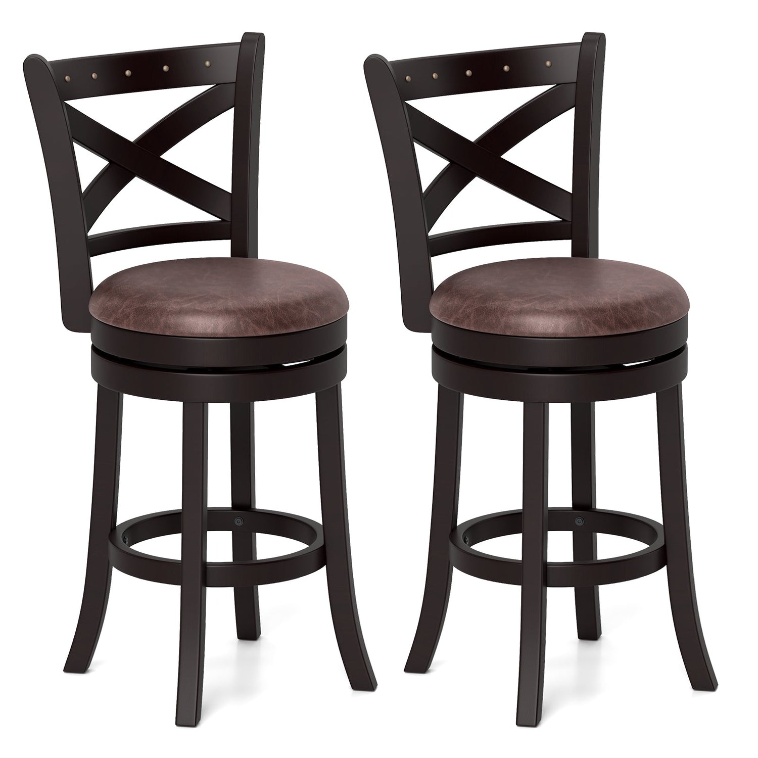 Juego de 2 taburetes de bar giratorios de 26/30 pulgadas con asiento acolchado