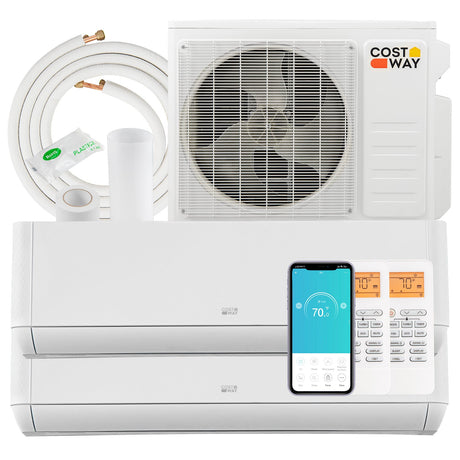 Aire acondicionado mini-split de 2 zonas, 27000 BTU, 22 SEER2 con bomba de calor