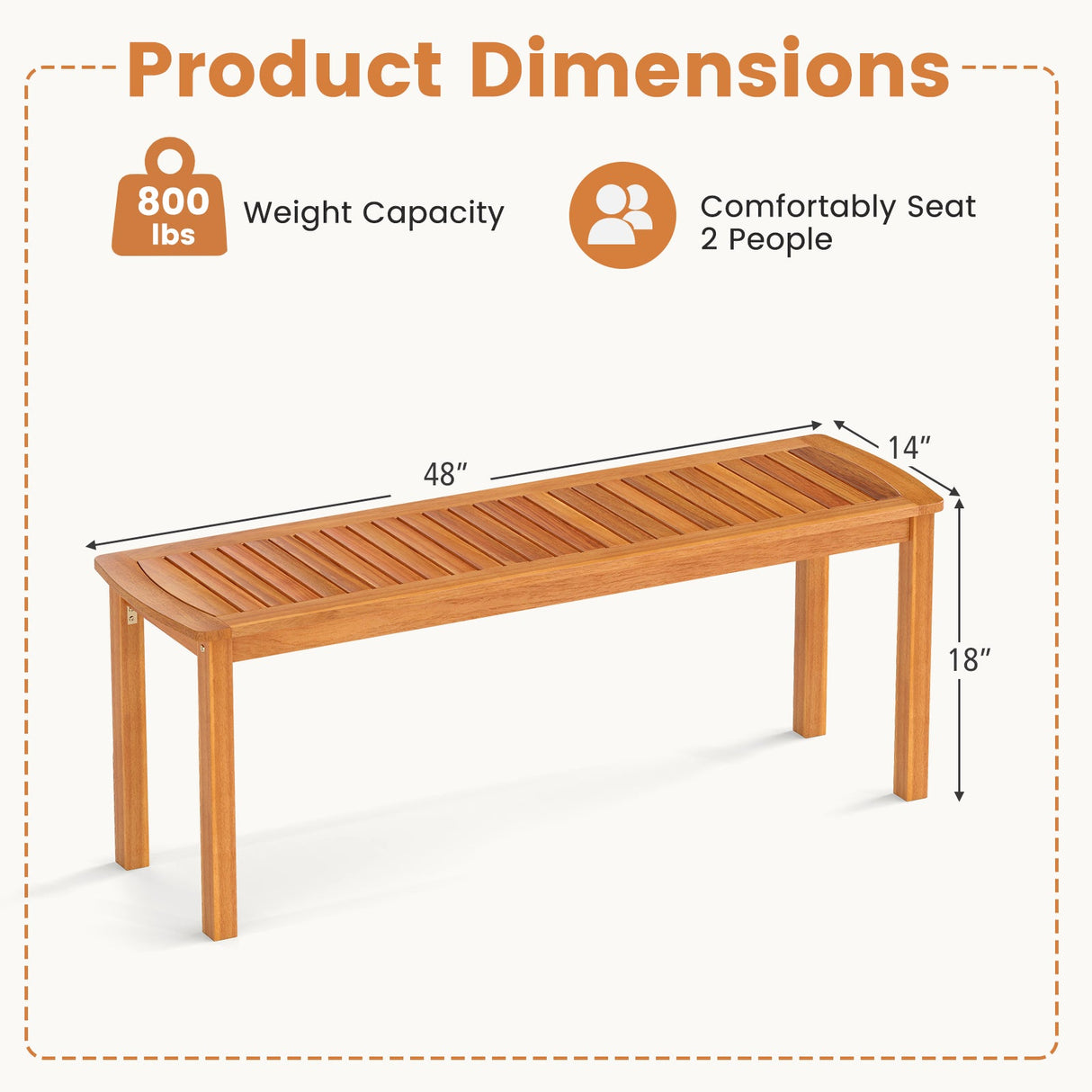 Juego de 2 bancos de exterior de madera de acacia con asiento de listones para jardín