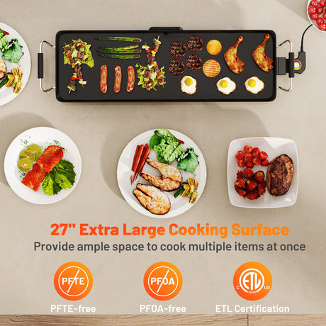 Plancha eléctrica grande antiadherente de 35 pulgadas para barbacoa con temperatura ajustable