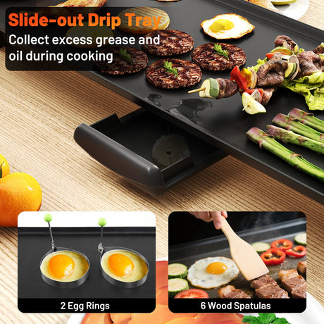 Plancha eléctrica grande antiadherente de 35 pulgadas para barbacoa con temperatura ajustable